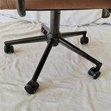 Brown Swivel Tufted Leather Office Chair with Fixed Arms Image - 12