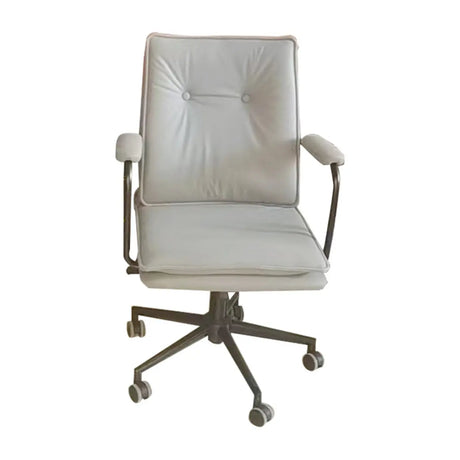 Brown Swivel Tufted Leather Office Chair with Fixed Arms Image - 2