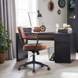 Brown Swivel Tufted Leather Office Chair with Wheels Image - 1