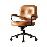Brown Swivel Tufted Leather Office Chair with Wheels Image - 6