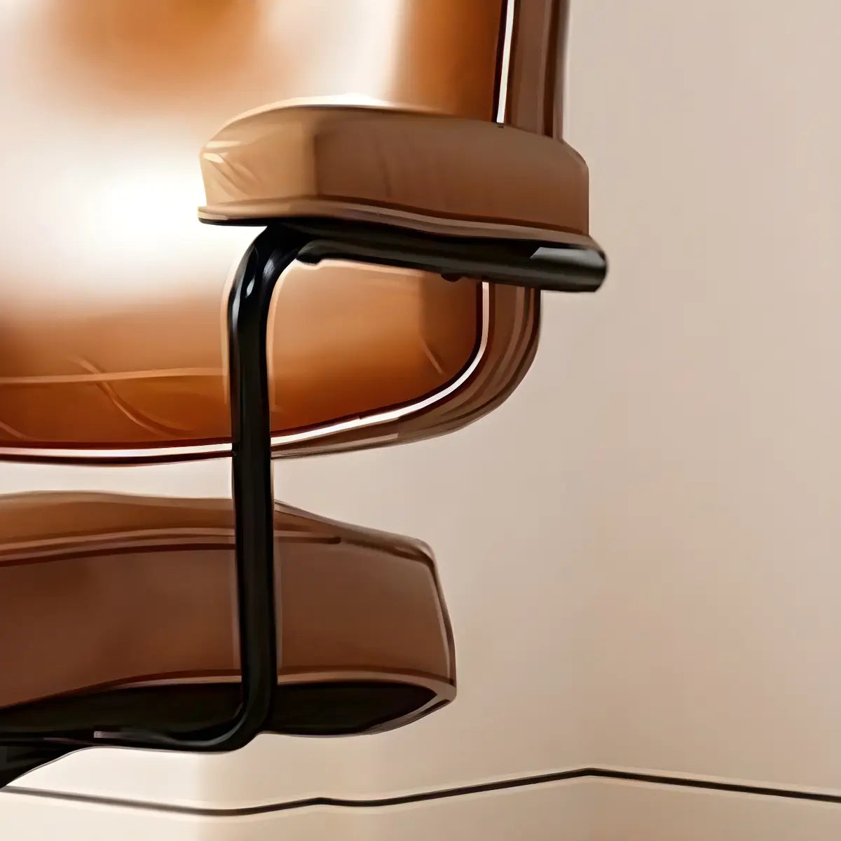 Brown Swivel Tufted Leather Office Chair with Wheels Image - 8