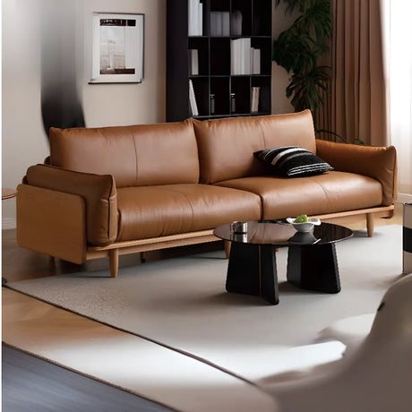 Brown Tear Resistant Full Grain Cow Leather Sofa Image - 1