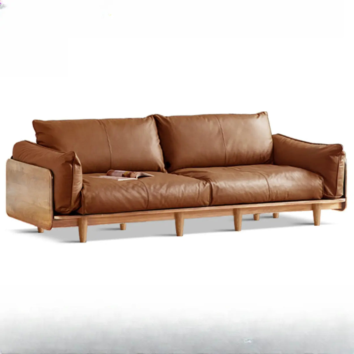 Brown Tear Resistant Full Grain Cow Leather Sofa Image - 2
