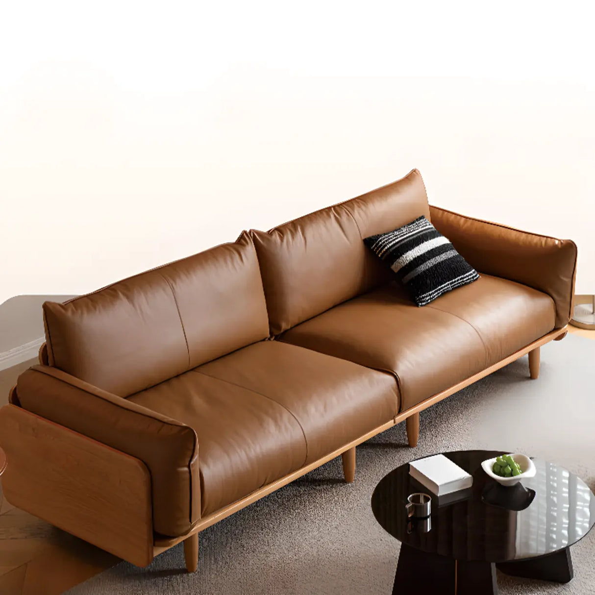 Brown Tear Resistant Full Grain Cow Leather Sofa Image - 4
