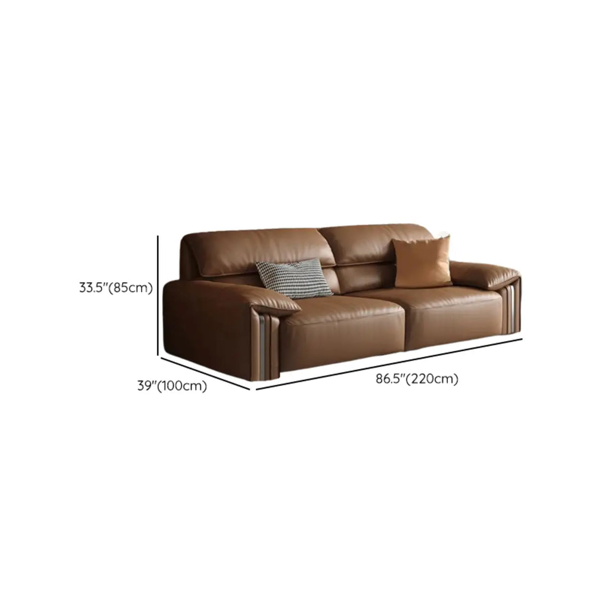 Brown Tear Resistant Genuine Leather Cushion Back Sofa Image - 21