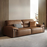 Brown Tear Resistant Genuine Leather Cushion Back Sofa Image - 9