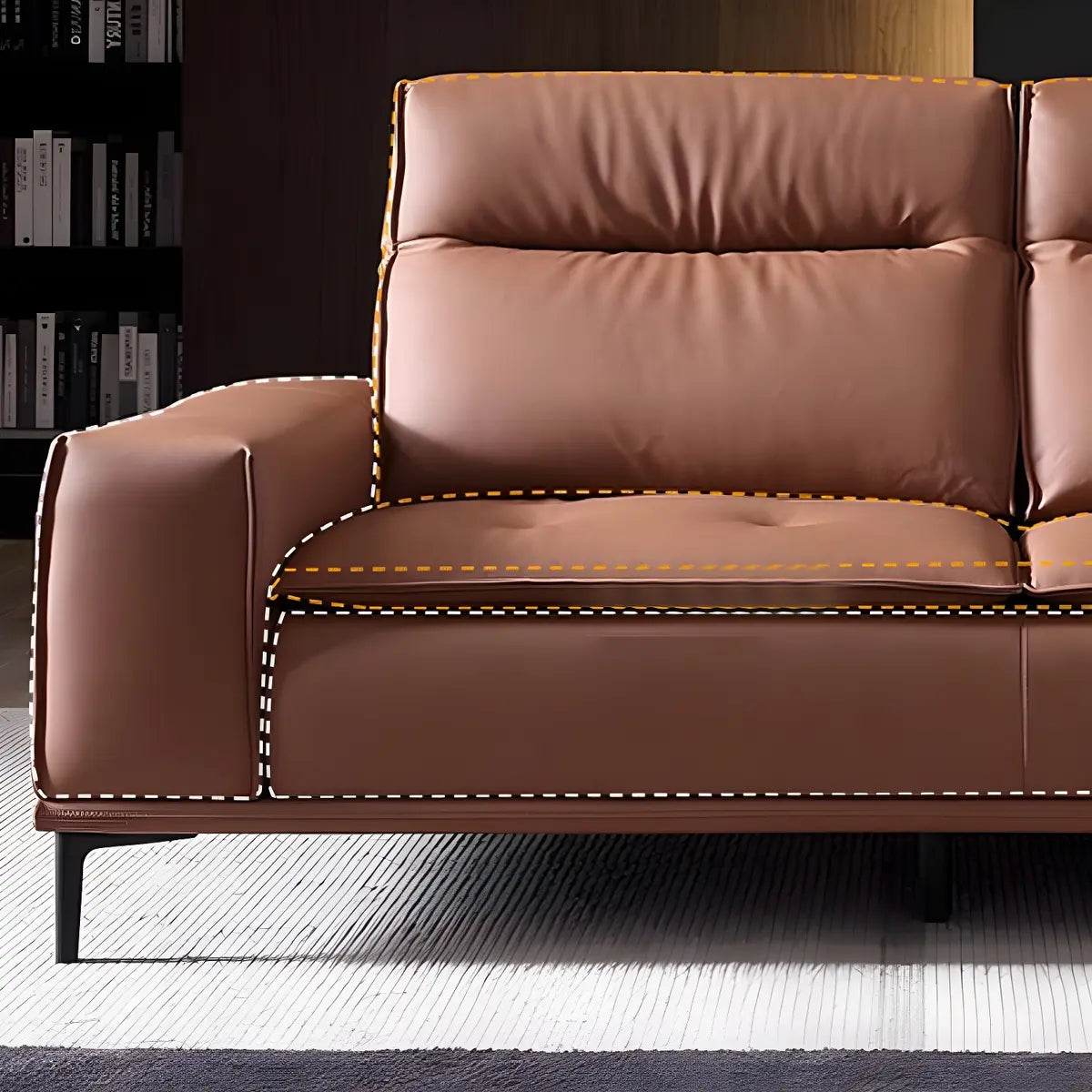 Brown Tear Resistant Leather Biscuit Back 3-Seats Sofa Image - 10