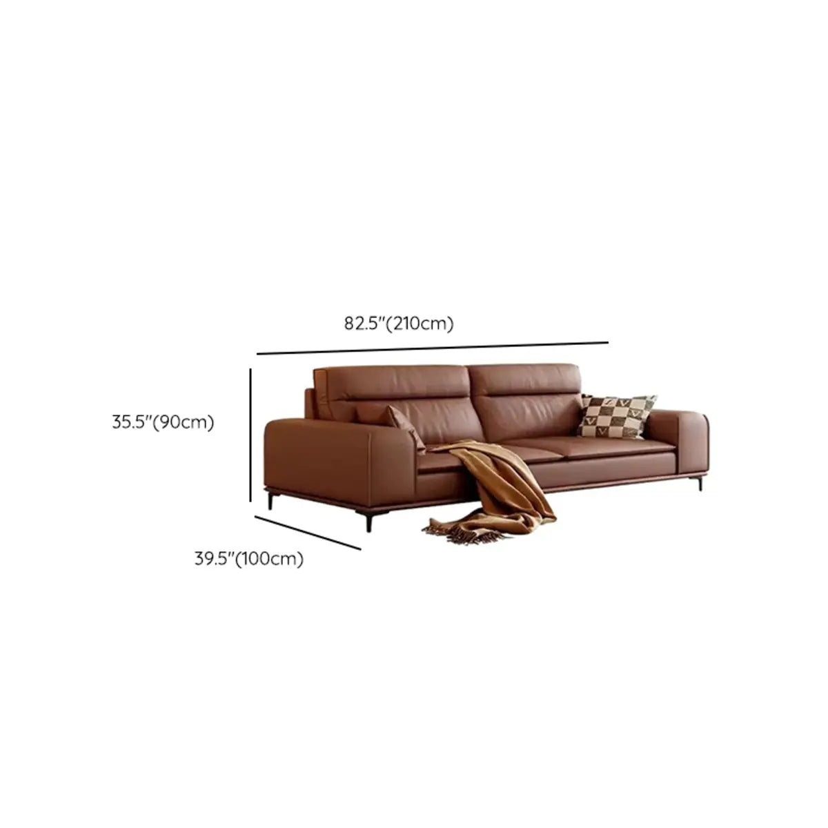 Brown Tear Resistant Leather Biscuit Back 3-Seats Sofa 