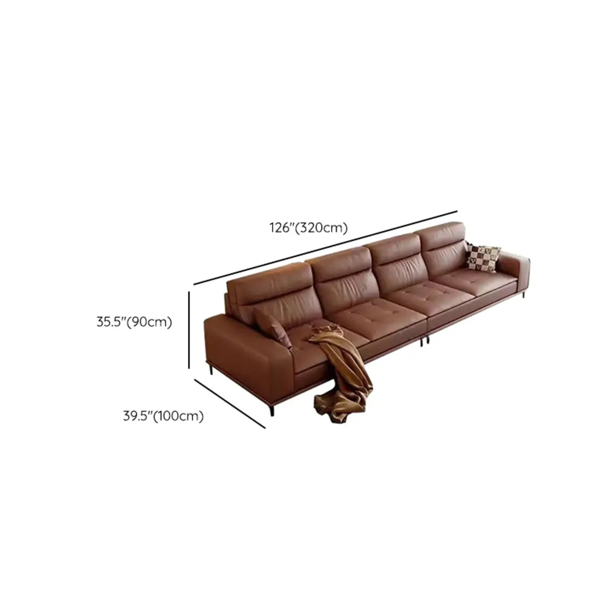 Brown Tear Resistant Leather Biscuit Back 3-Seats Sofa Image - 12