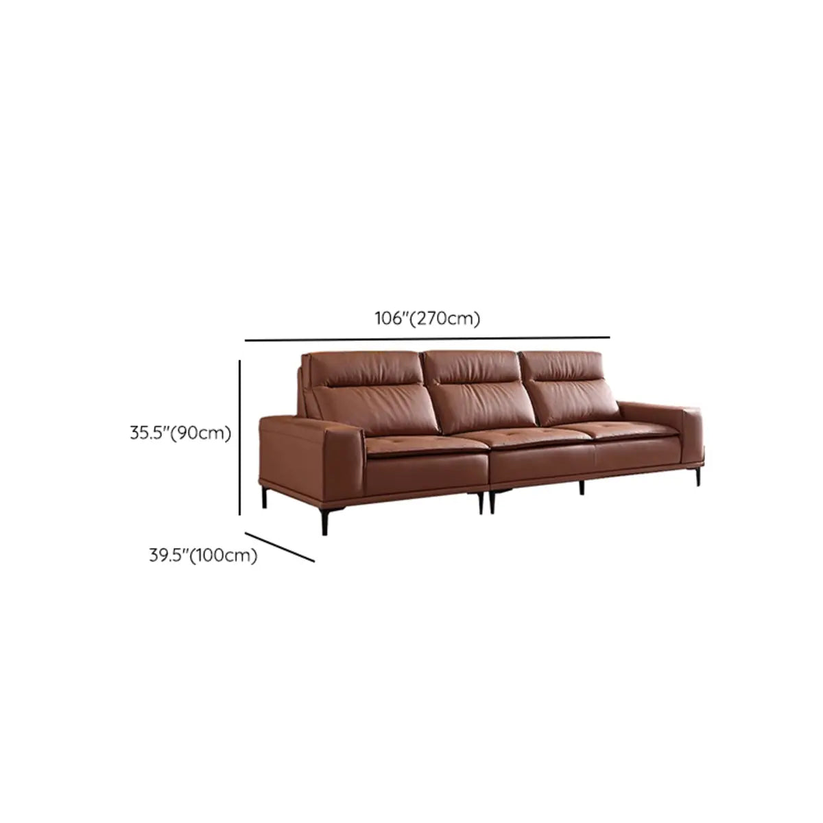 Brown Tear Resistant Leather Biscuit Back 3-Seats Sofa Image - 16