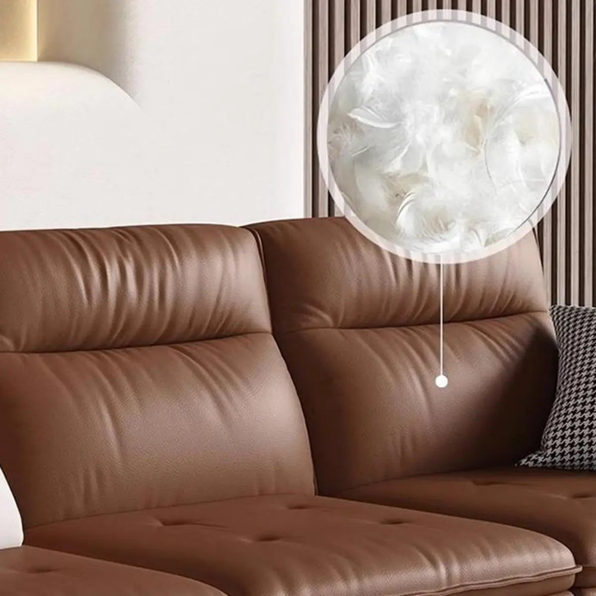 Brown Tear Resistant Leather Biscuit Back 3-Seats Sofa Image - 5