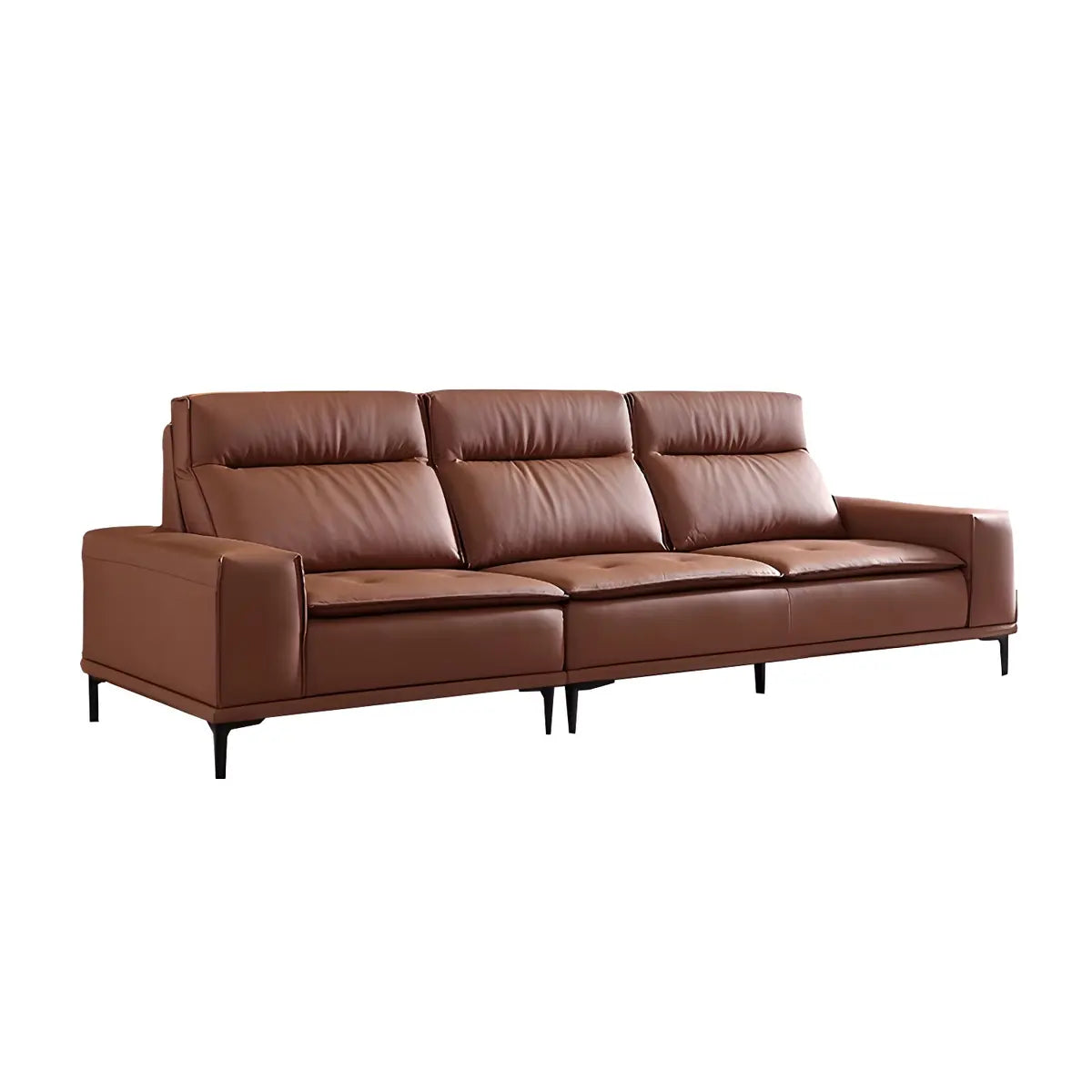Brown Tear Resistant Leather Biscuit Back 3-Seats Sofa Image - 7
