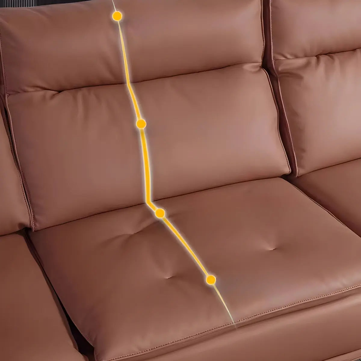 Brown Tear Resistant Leather Biscuit Back 3-Seats Sofa Image - 8