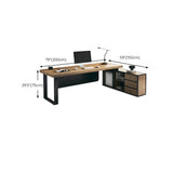 Brown Timber Black Base L-Shape Office Executive Desk Image - 14