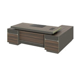 Brown Timber Executive Desk with Cable Management Image - 11
