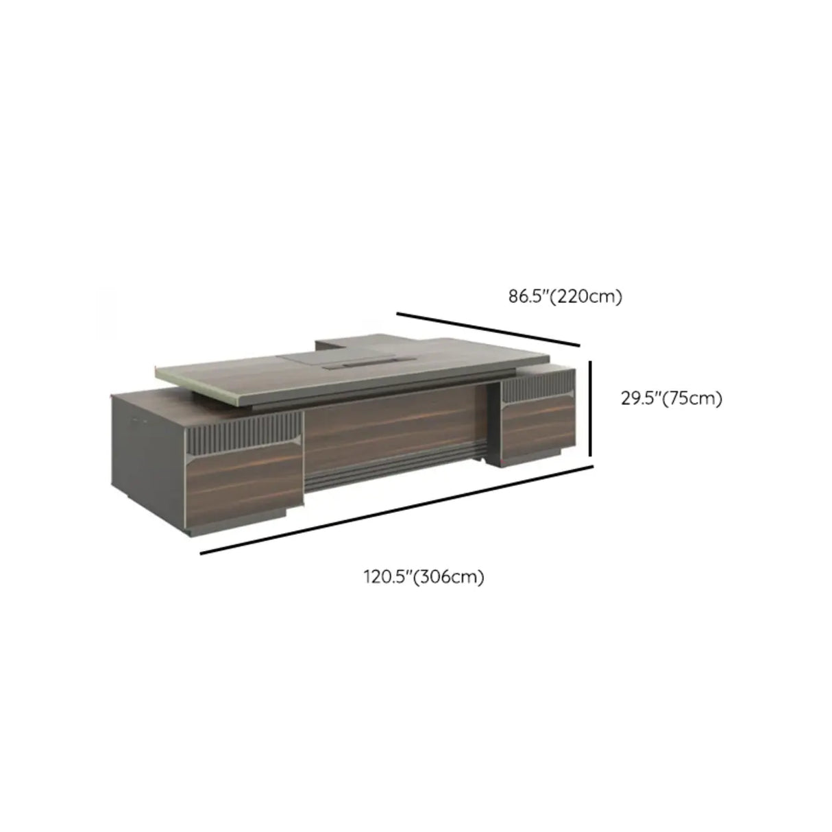 Brown Timber Executive Desk with Cable Management Image - 14