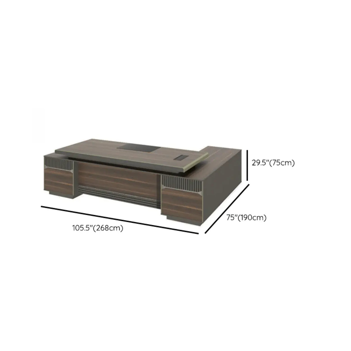 Brown Timber Executive Desk with Cable Management Image - 15