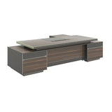 Brown Timber Executive Desk with Cable Management Image - 7