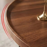 Brown Tray Top Round Coffee Table with Cross Legs Image - 10