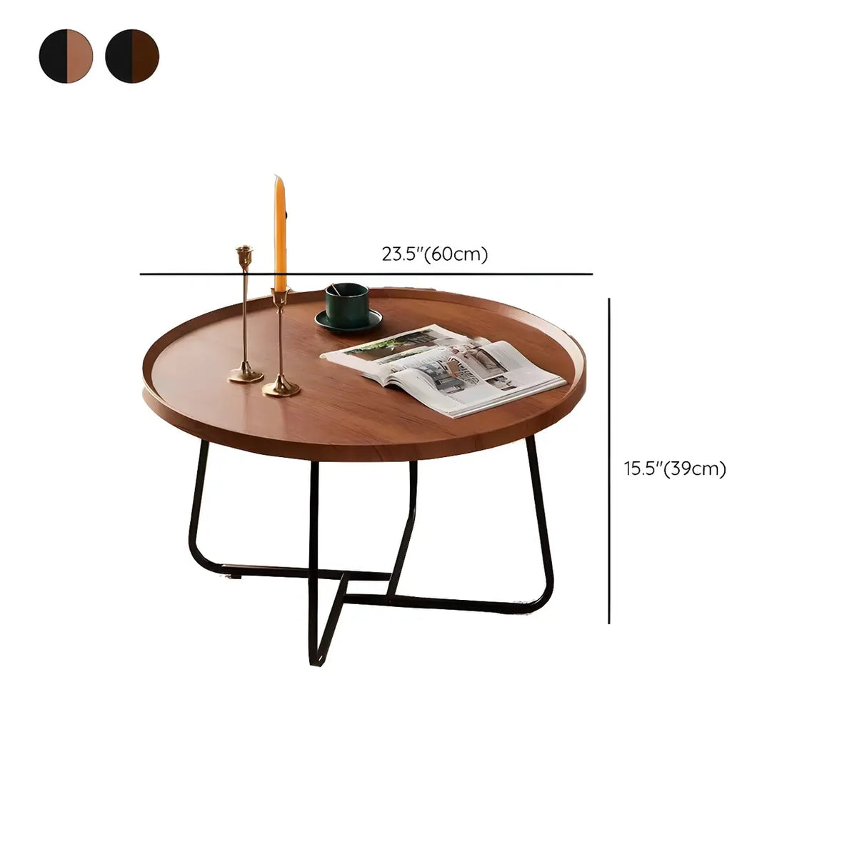 Brown Tray Top Round Coffee Table with Cross Legs Image - 13