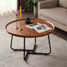 Brown Tray Top Round Coffee Table with Cross Legs Image - 7