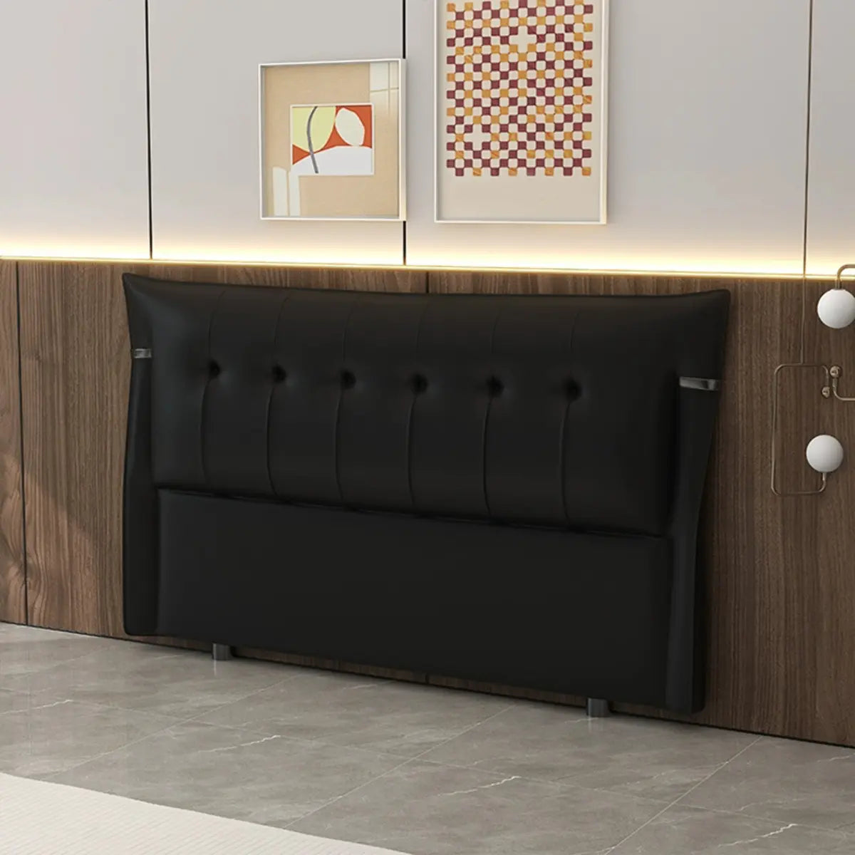 Brown Upholstered Wingback Tufted Headboard with Legs Image - 11