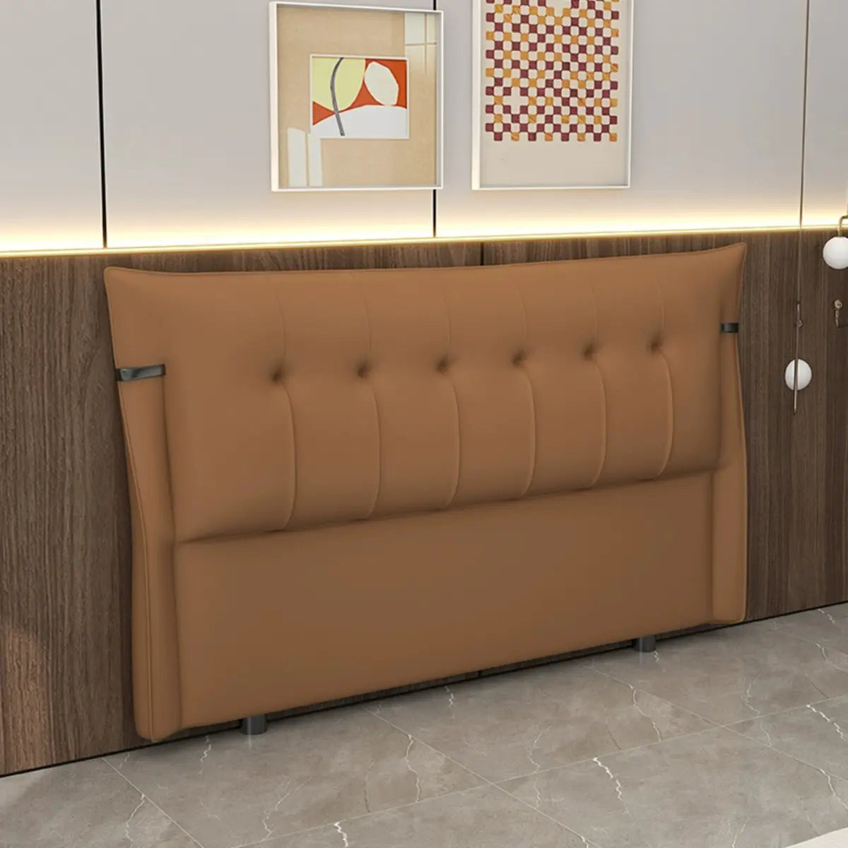 Brown Upholstered Wingback Tufted Headboard with Legs Image - 13