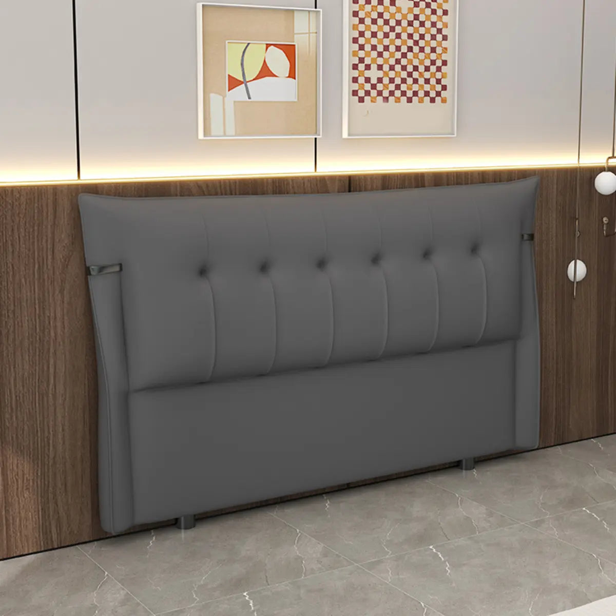 Brown Upholstered Wingback Tufted Headboard with Legs Image - 3