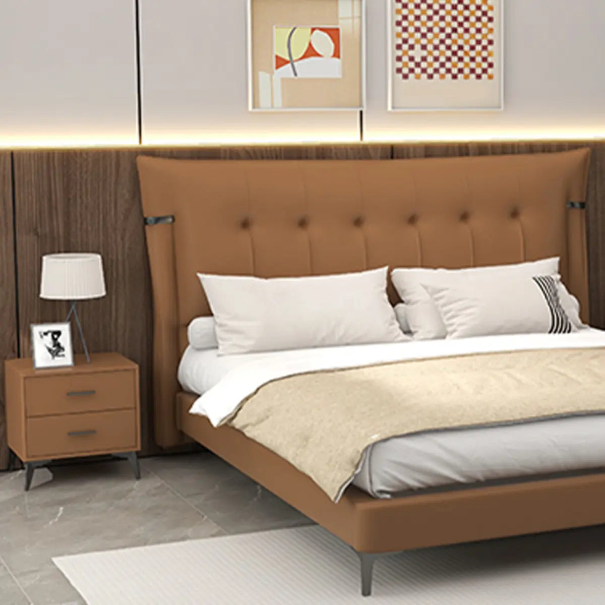 Brown Upholstered Wingback Tufted Headboard with Legs Image - 6