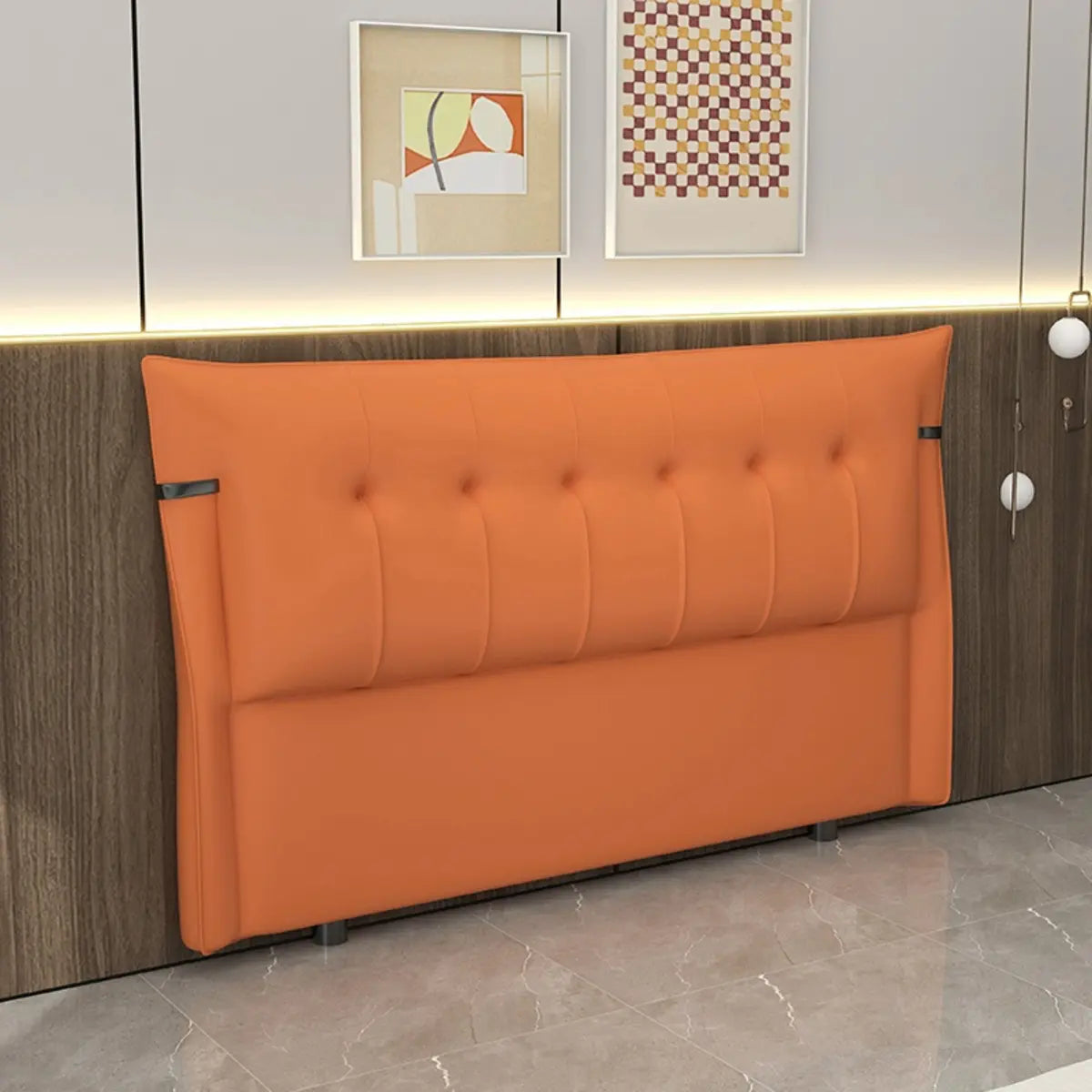 Brown Upholstered Wingback Tufted Headboard with Legs Image - 9
