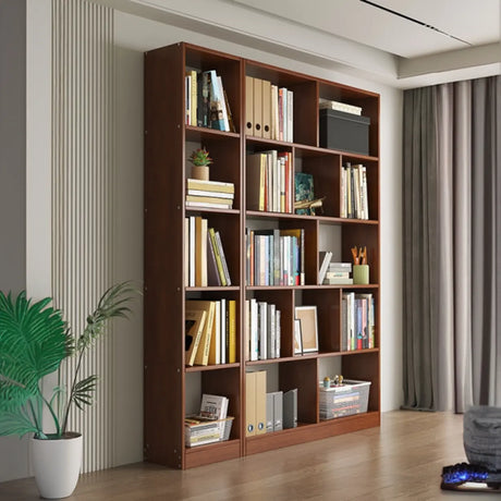 Brown Vertical Modish Open Back Wood Tall Bookcase Image - 1