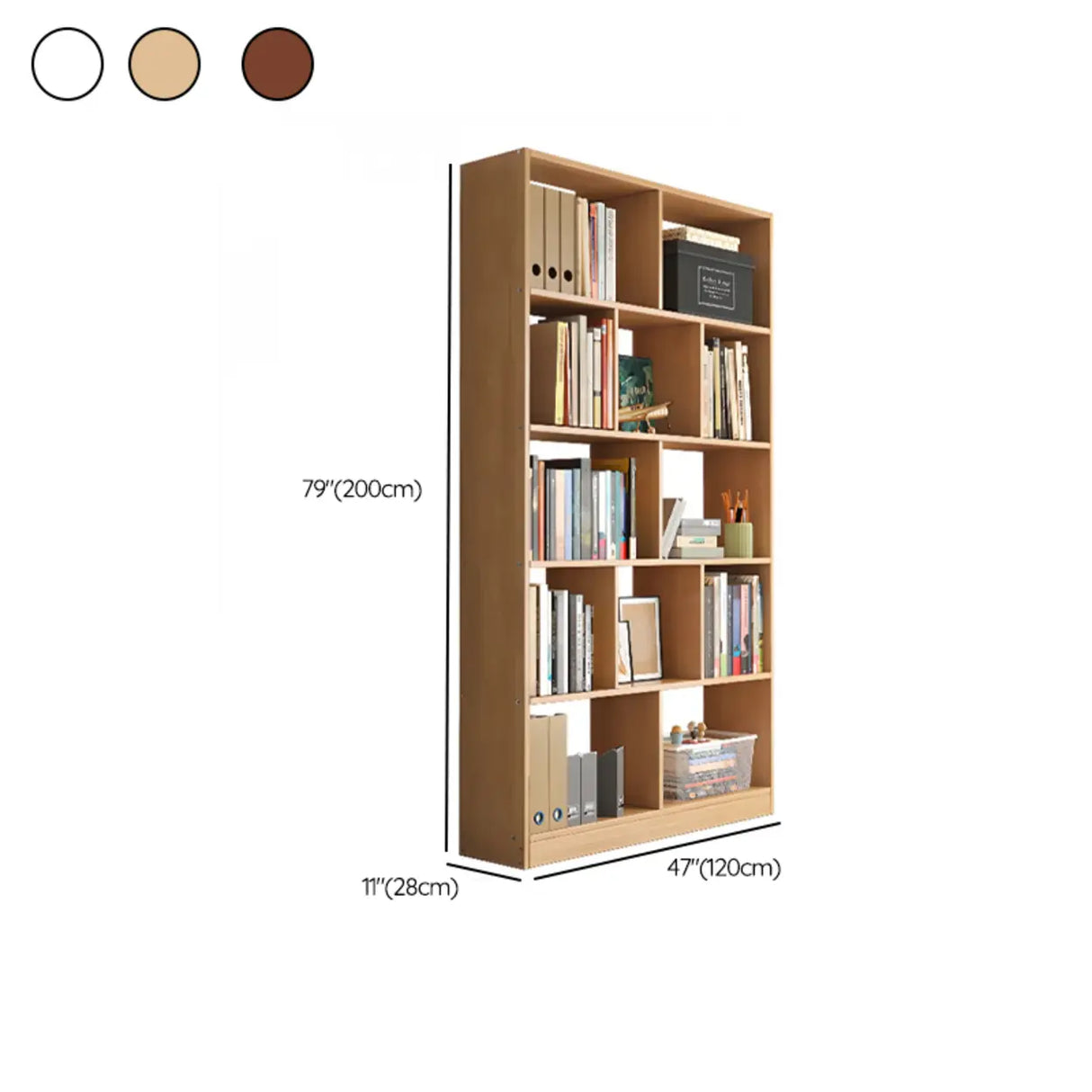 Brown Vertical Modish Open Back Wood Tall Bookcase Image - 14