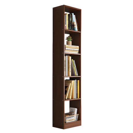 Brown Vertical Modish Open Back Wood Tall Bookcase Image - 2