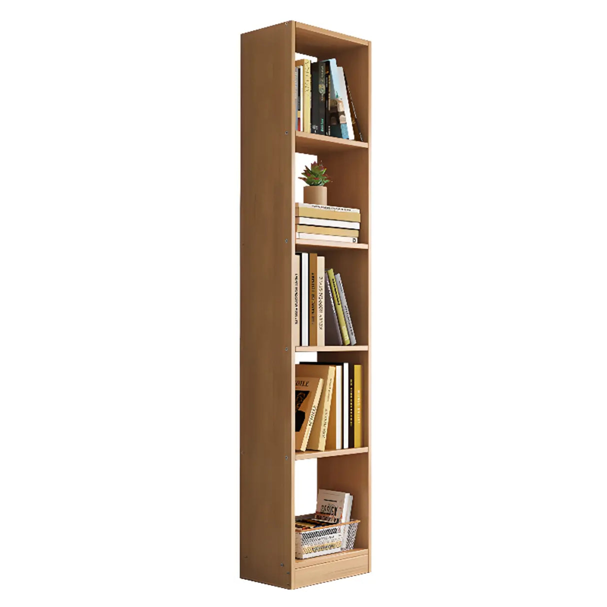 Brown Vertical Modish Open Back Wood Tall Bookcase Image - 3