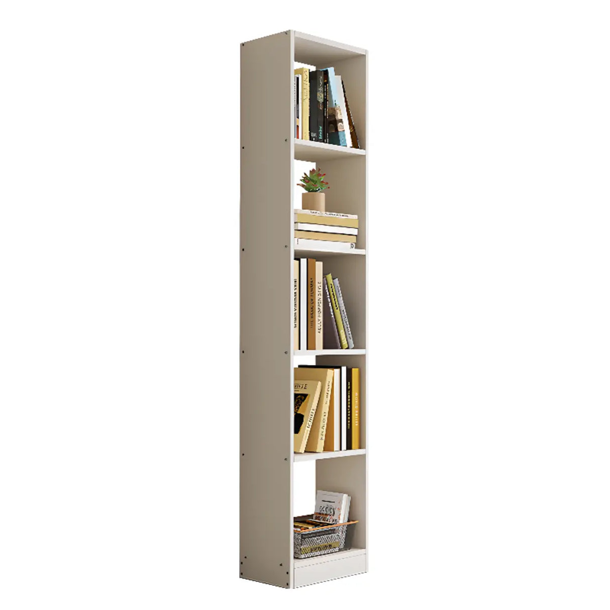 Brown Vertical Modish Open Back Wood Tall Bookcase Image - 5