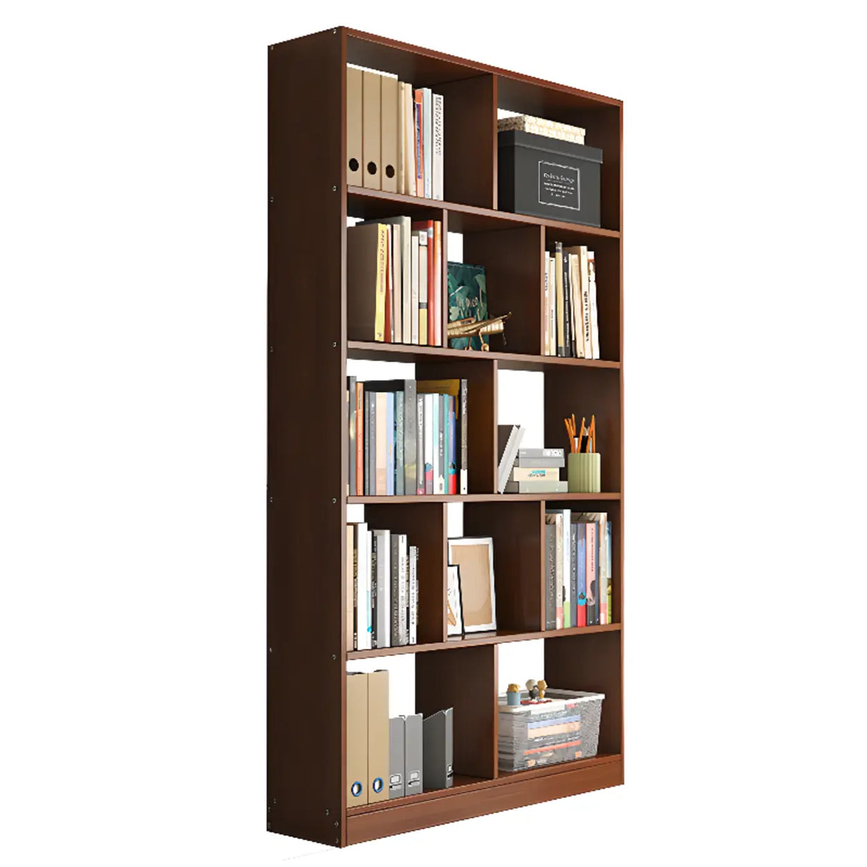 Brown Vertical Modish Open Back Wood Tall Bookcase Image - 7