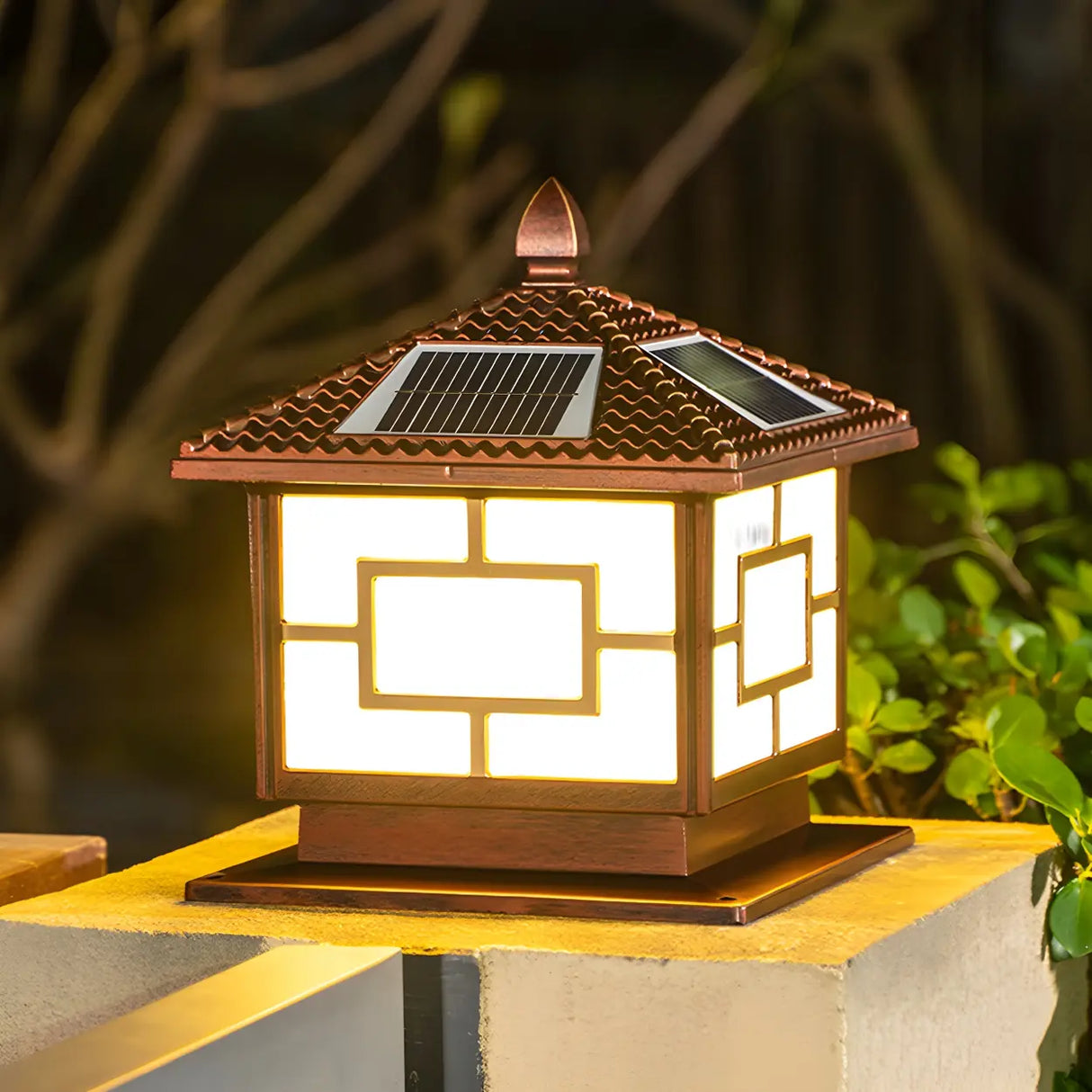 Brown Vintage Square Solar Garden Lantern Outdoor Lamp Image - 1