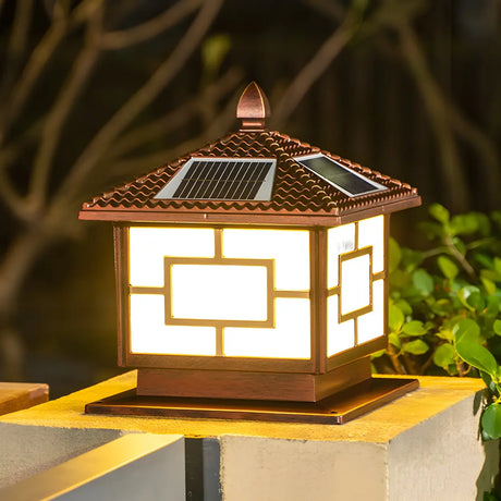 Brown Vintage Square Solar Garden Lantern Outdoor Lamp Image - 1