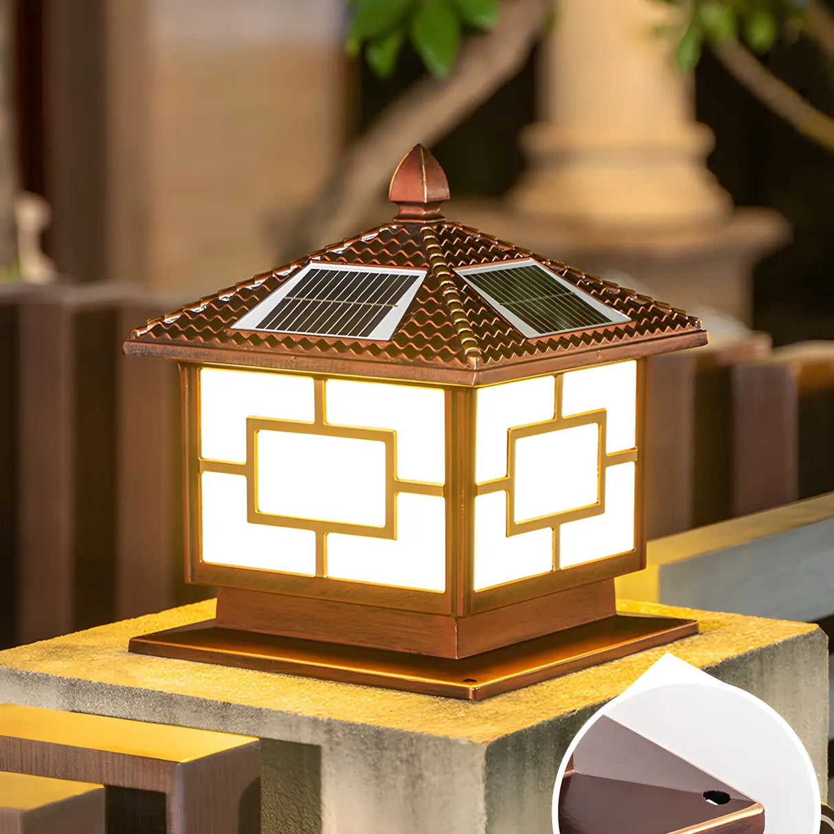 Brown Vintage Square Solar Garden Lantern Outdoor Lamp Image - 13