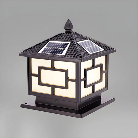 Brown Vintage Square Solar Garden Lantern Outdoor Lamp Image - 2