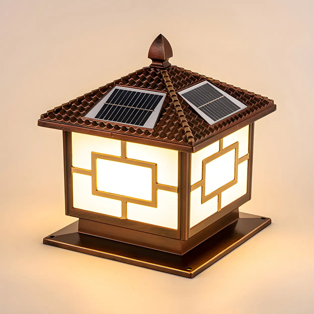 Brown Vintage Square Solar Garden Lantern Outdoor Lamp Image - 3