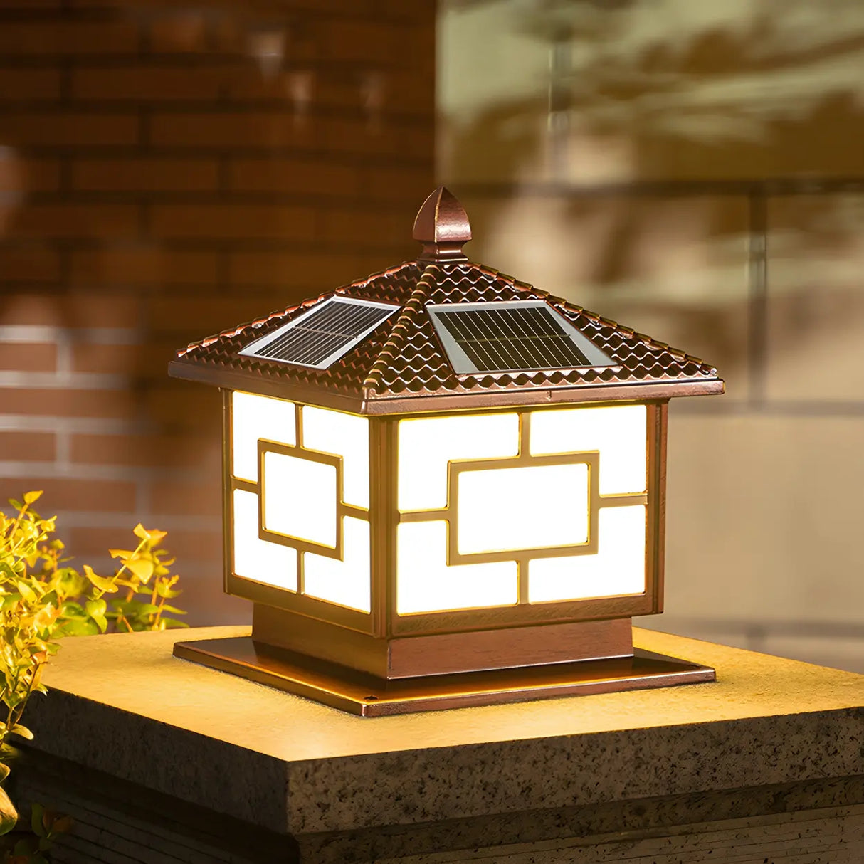 Brown Vintage Square Solar Garden Lantern Outdoor Lamp Image - 4