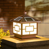 Brown Vintage Square Solar Garden Lantern Outdoor Lamp Image - 4