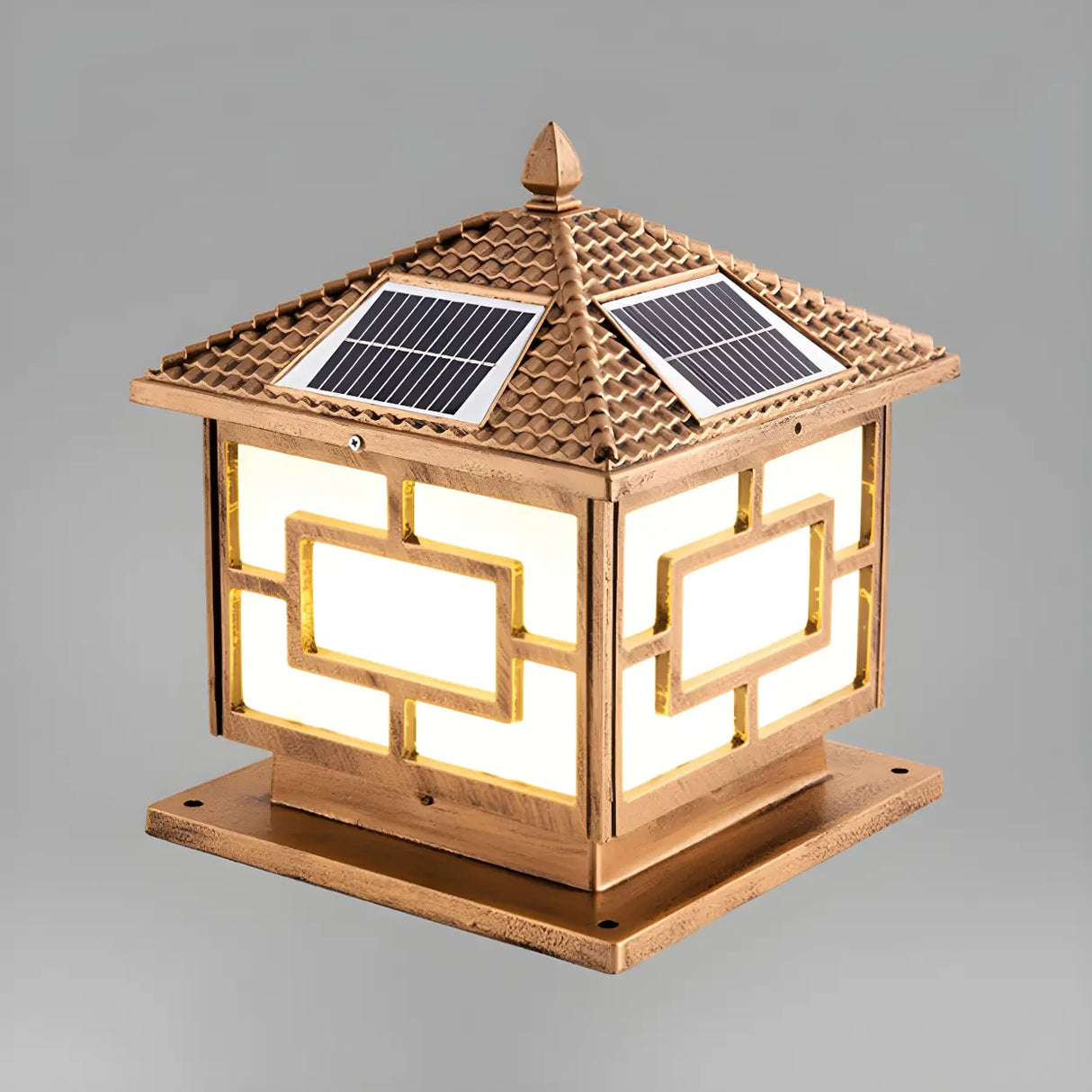 Brown Vintage Square Solar Garden Lantern Outdoor Lamp Image - 5