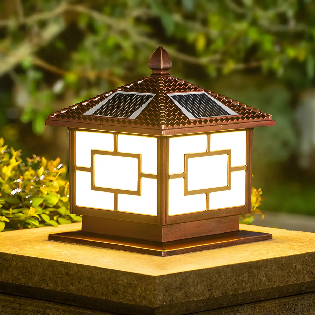 Brown Vintage Square Solar Garden Lantern Outdoor Lamp Image - 6