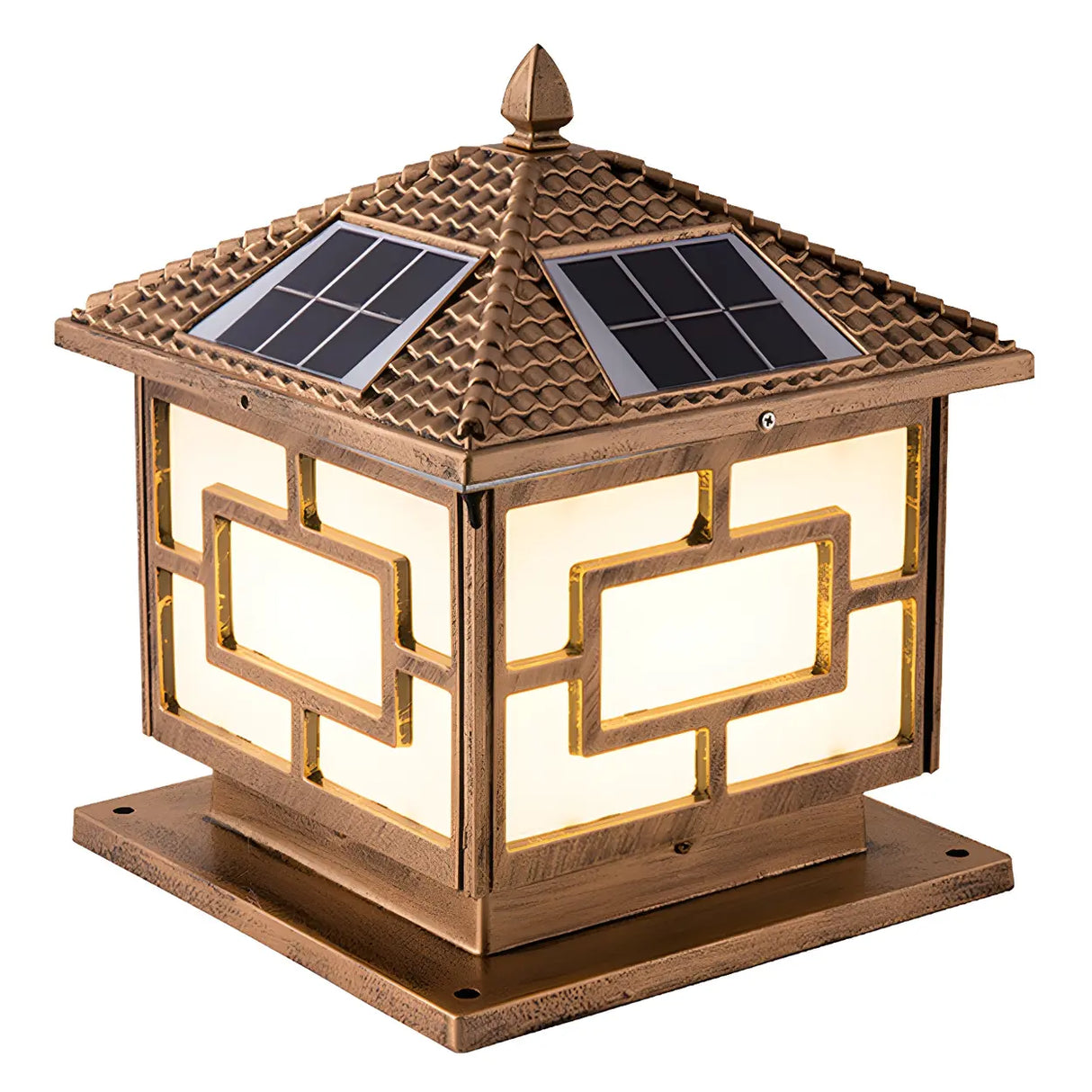 Brown Vintage Square Solar Garden Lantern Outdoor Lamp Image - 8