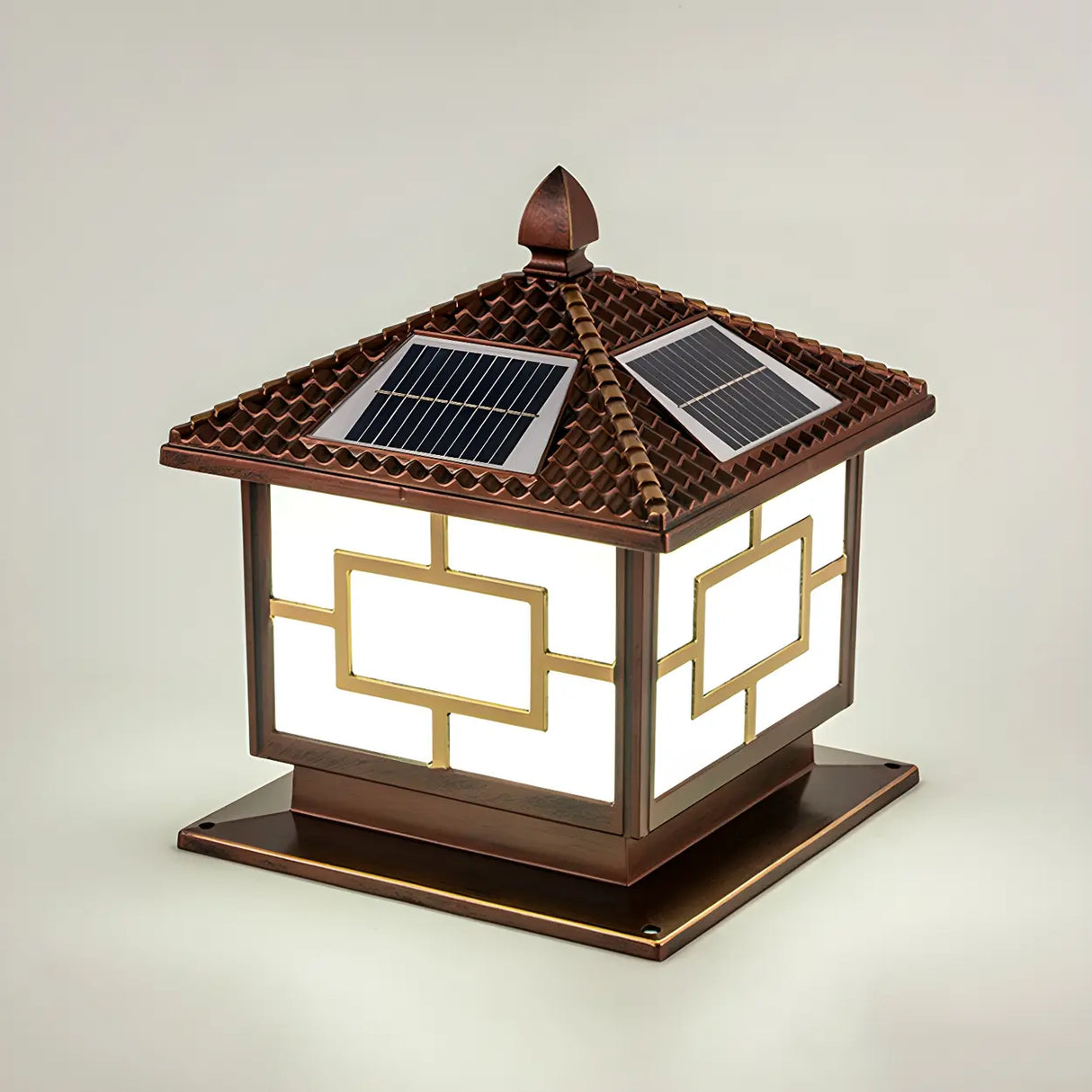 Brown Vintage Square Solar Garden Lantern Outdoor Lamp Image - 9