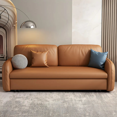 Brown Water Resistant Faux Leather Pillow Back Sofa Bed Image - 1