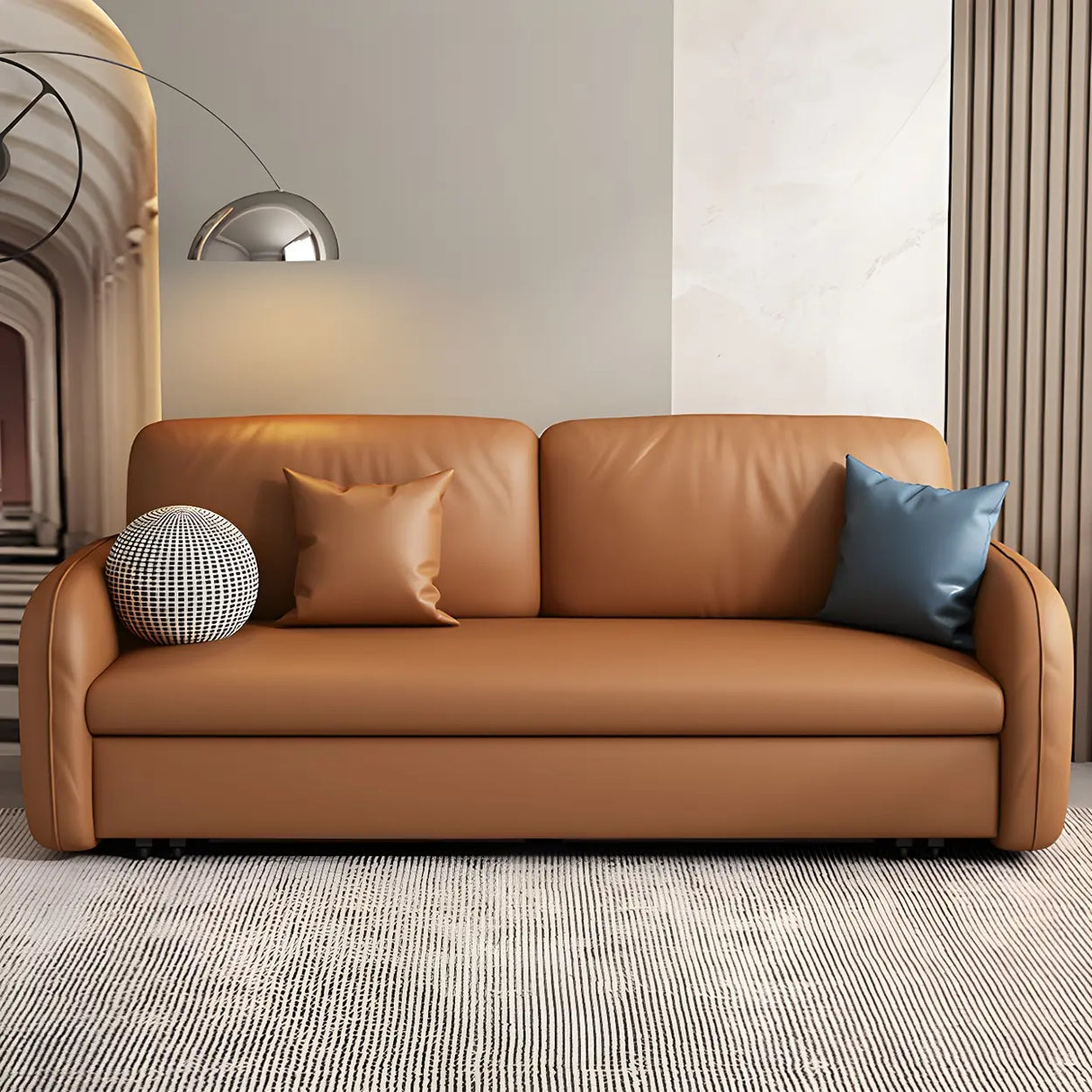 Brown Water Resistant Faux Leather Pillow Back Sofa Bed Image - 1