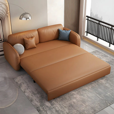 Brown Water Resistant Faux Leather Pillow Back Sofa Bed Image - 2